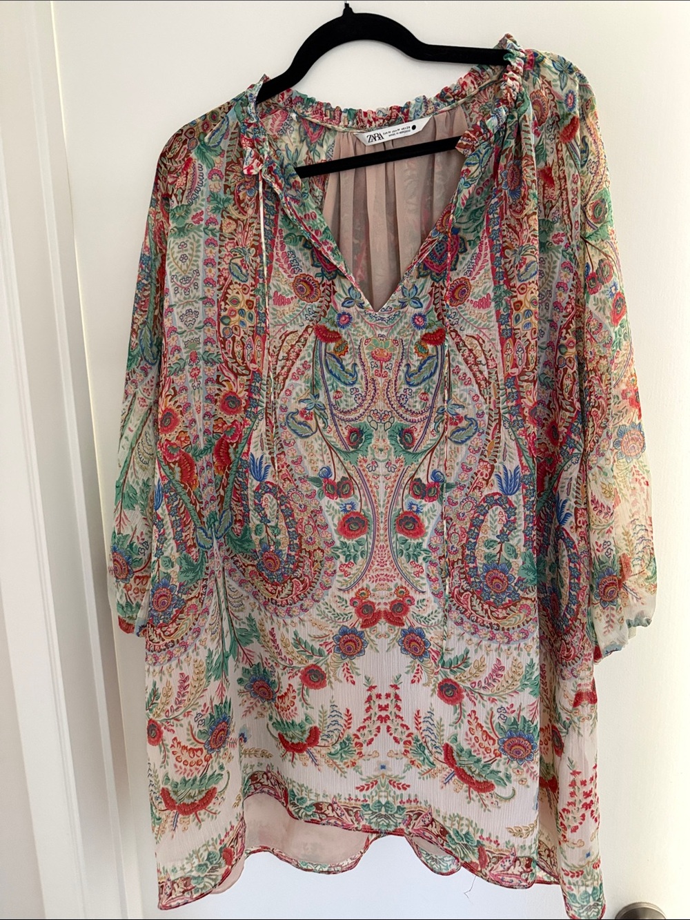 Zara Cream Multicolor Paisley V-Neck Tunic